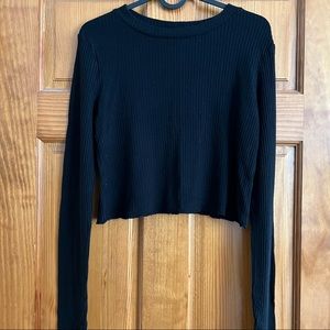 👑 2/$20 👑 Forever 21 Ribbed Black Crop Long Sleeve Top Size M